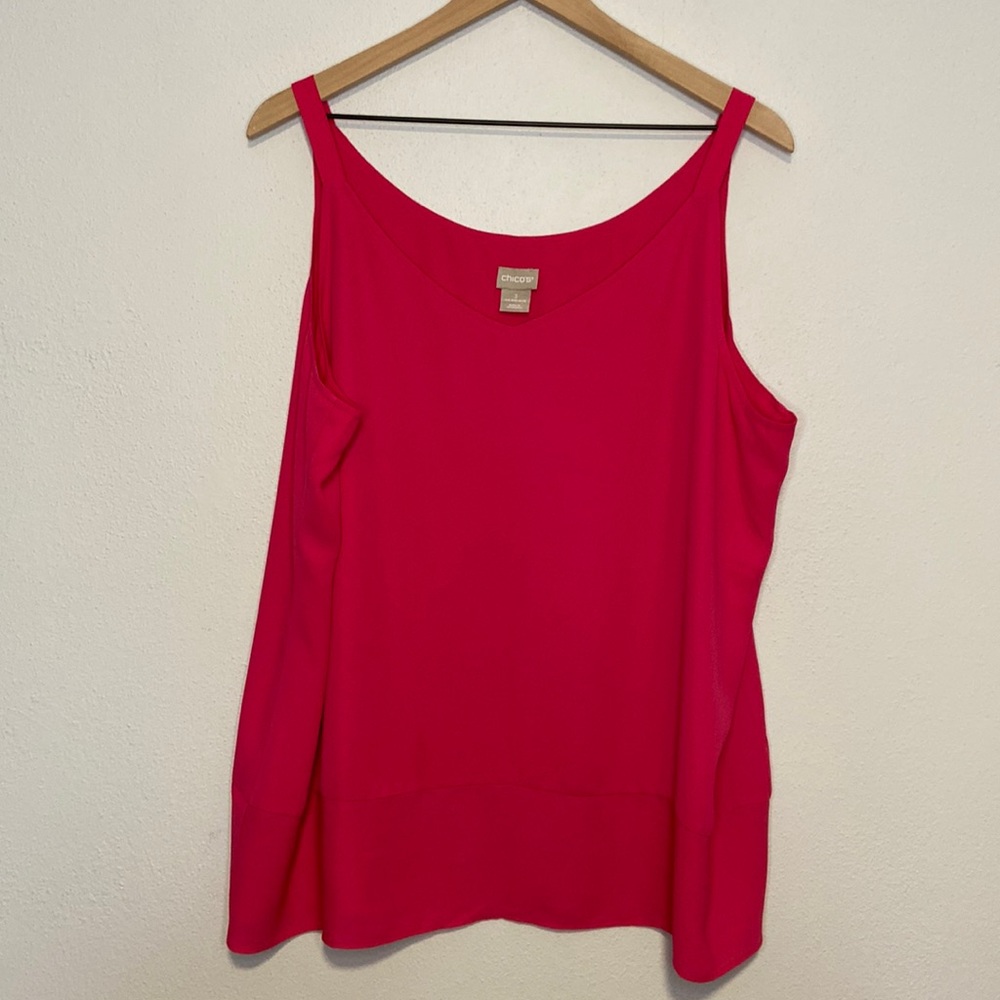 Chico's Hot Pink Flowy V-Neck Tank Top Size 16/18 Extra Large XL Spring